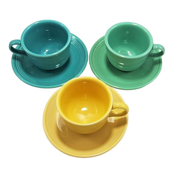 Fiestaware Fiesta VTG Lot/3 Coffee Tea Cup & Saucer HLC Ceramic Dining - Picture 2 of 9